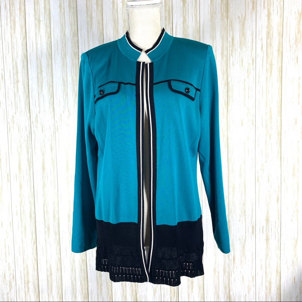 Exclusively Misook teal green cardigan Medium